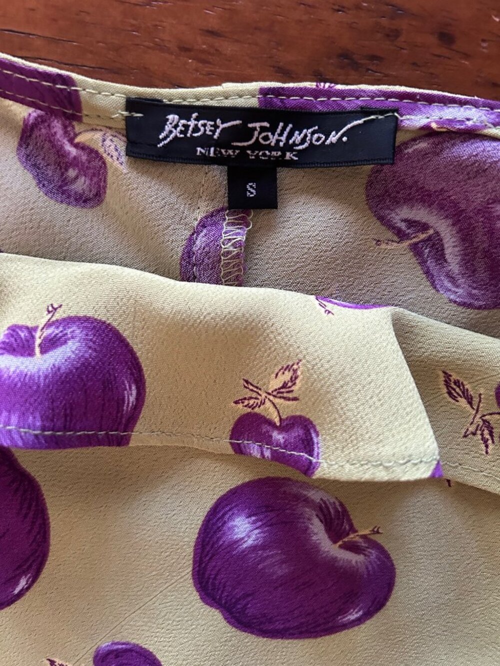 Rare Vintage Betsey Johnson Rayon Gold Purple Apples Dress NWOT - Picture 12 of 12